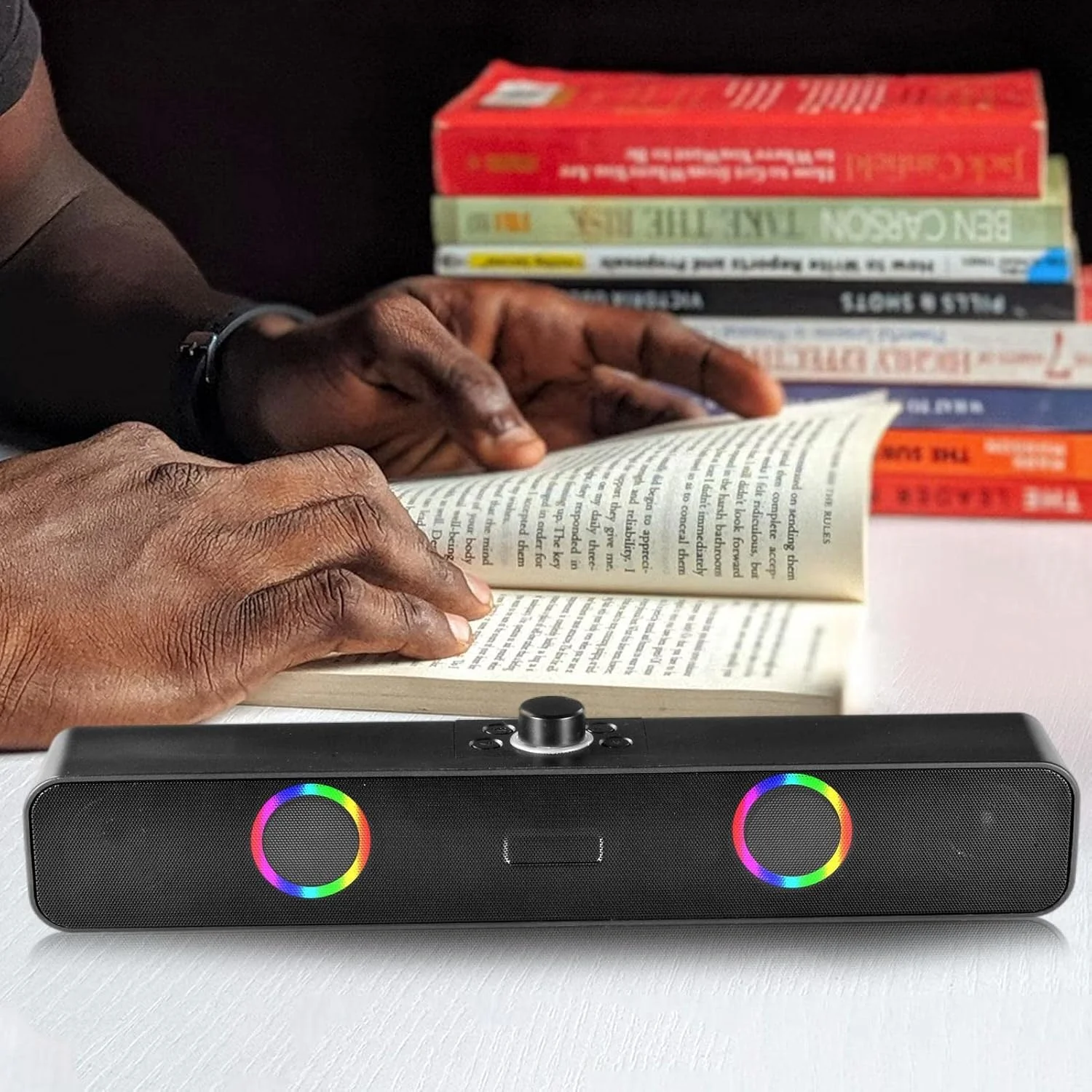 اسپیکر کامپیوتر - اسپیکر رومیزی بی سیم - چراغ های رنگارنگ با دکمه سوئیچ، اسپیکر ساندبار کامپیوتر قابل حمل با صدای فراگیر برای لپ تاپ رومیزی