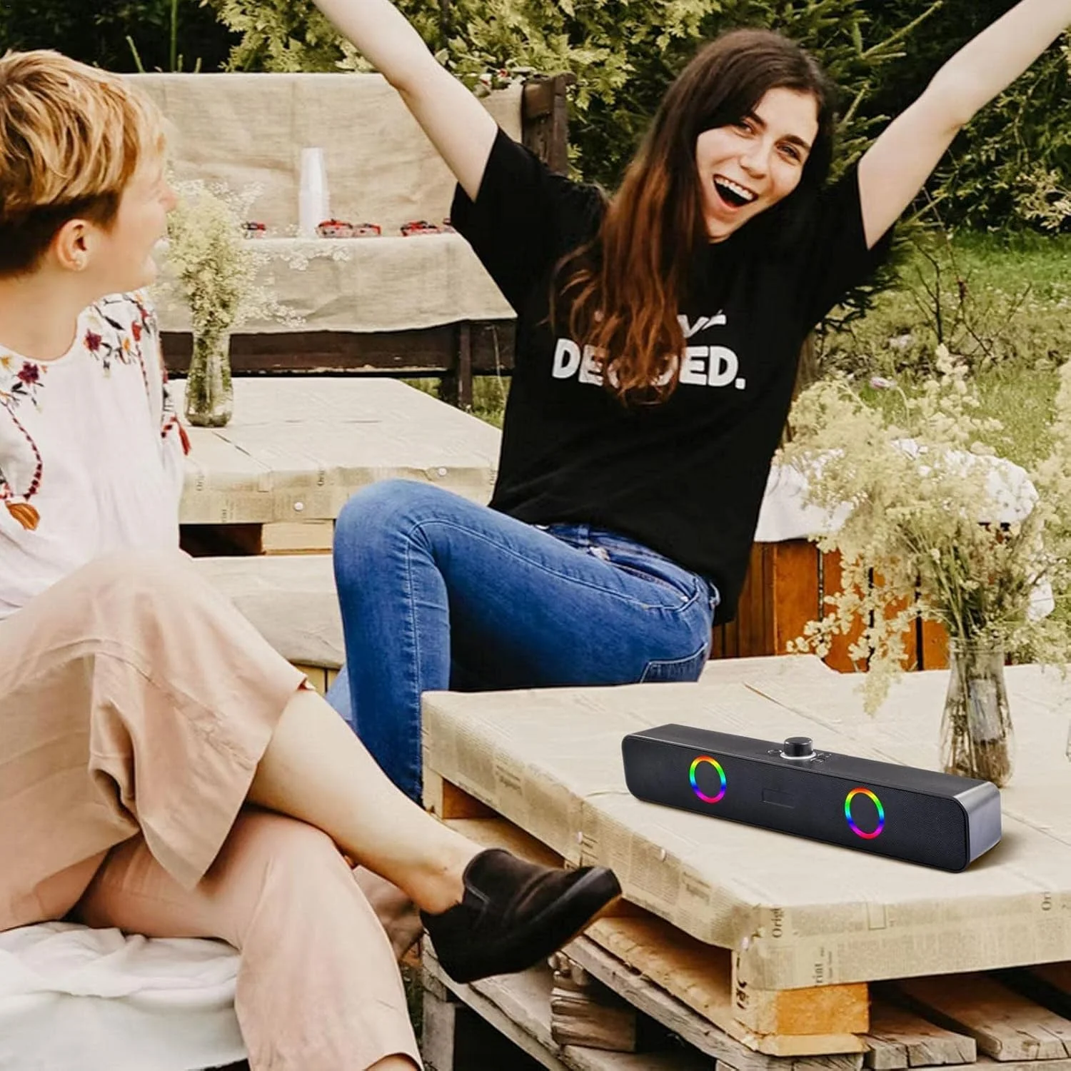 اسپیکر کامپیوتر - اسپیکر رومیزی بی سیم - چراغ های رنگارنگ با دکمه سوئیچ، اسپیکر ساندبار کامپیوتر قابل حمل با صدای فراگیر برای لپ تاپ رومیزی