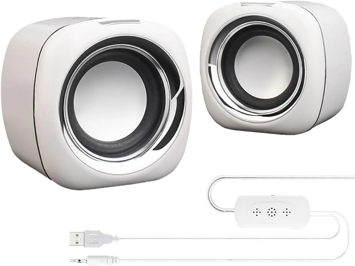 اسپیکر کامپیوتر، اسپیکرهای 6 واتی با تغذیه USB برای کامپیوتر رومیزی/رایانه شخصی/لپ تاپ، اسپیکر گیمینگ (سفید)