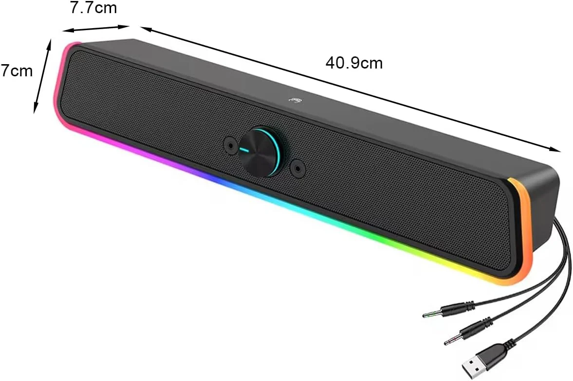 اسپیکر کامپیوتر - ساندبار کامپیوتر USB با سیم با RGB و دکمه تنظیم صدا، اسپیکر ساندبار گیمینگ استریو HiFi قابل حمل برای مانیتور دسکتاپ، کامپیوتر، لپ تاپ، تبلت، مک ایر/پرو