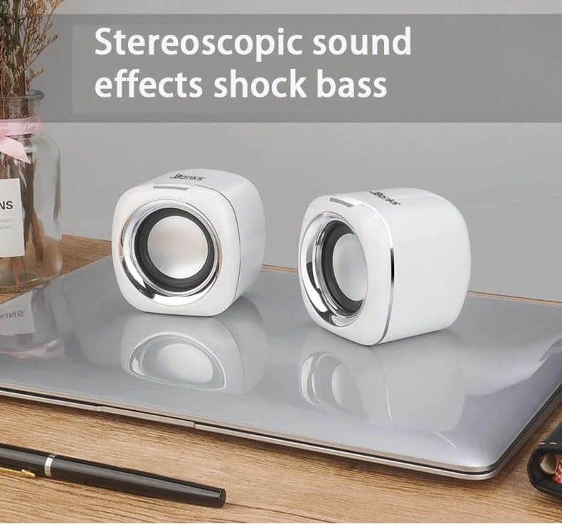 اسپیکر کامپیوتر، اسپیکرهای 6 واتی با تغذیه USB برای کامپیوتر رومیزی/رایانه شخصی/لپ تاپ، اسپیکر گیمینگ (سفید)