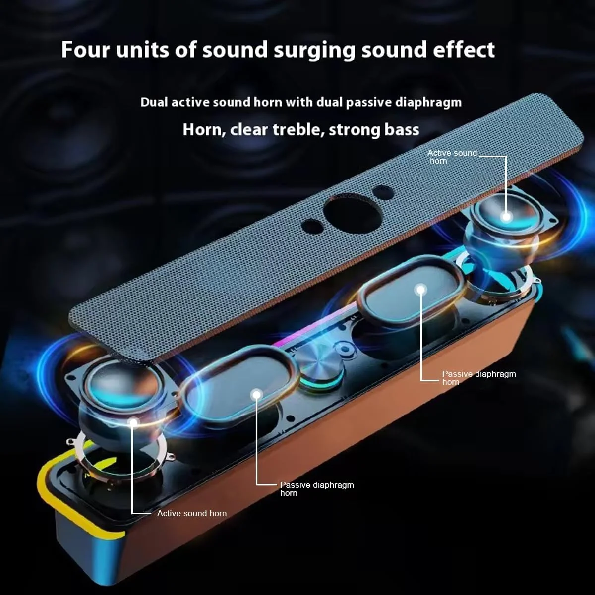 اسپیکر کامپیوتر - ساندبار کامپیوتر USB با سیم با RGB و دکمه تنظیم صدا، اسپیکر ساندبار گیمینگ استریو HiFi قابل حمل برای مانیتور دسکتاپ، کامپیوتر، لپ تاپ، تبلت، مک ایر/پرو