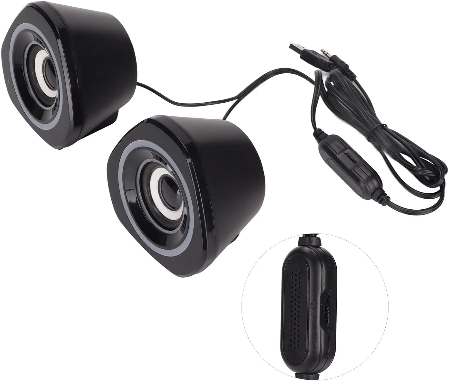 اسپیکر کامپیوتر، اسپیکرهای رومیزی چند رسانه ای مینی USB سیمی با چراغ های LED برای مانیتور کامپیوتر تلفن همراه لپ تاپ، پلاگ اند پلی (نسخه استاندارد مشکی با نور آبی)