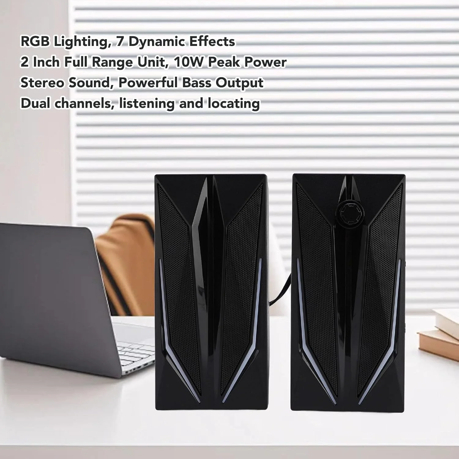 اسپیکر کامپیوتر RGB، اسپیکر چند رسانه ای کوچک USB با 7 نورپردازی RGB پویا، اسپیکر برای لپ تاپ، کامپیوتر رومیزی، Plug and Play