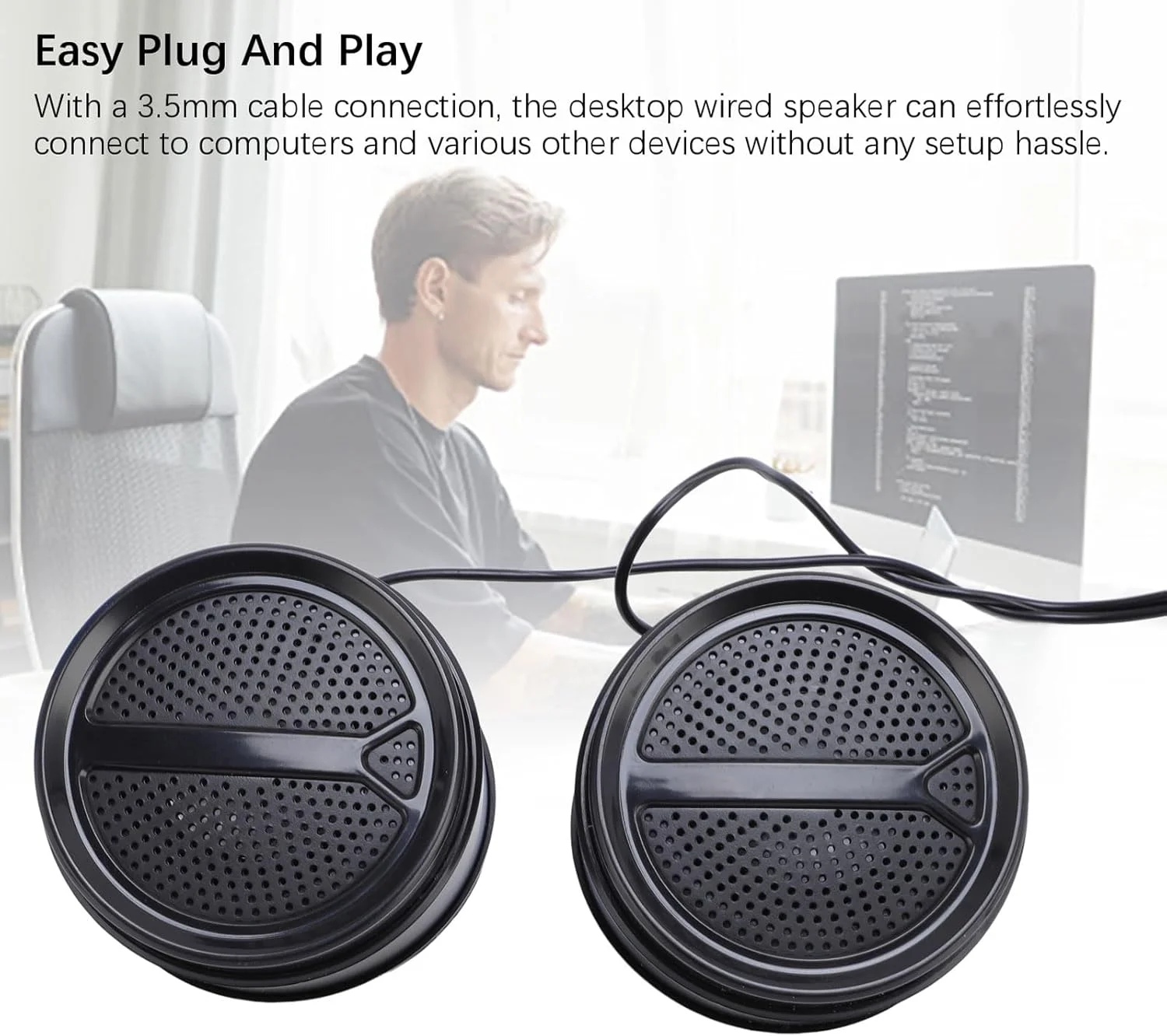 اسپیکر کامپیوتر برای دسکتاپ، اسپیکر کوچک سیمی USB2.0 با صدای HiFi و کنترل صدا، اسپیکر خارجی برای لپ تاپ، کامپیوتر، تبلت، تلفن و تلویزیون (غیر نورانی)