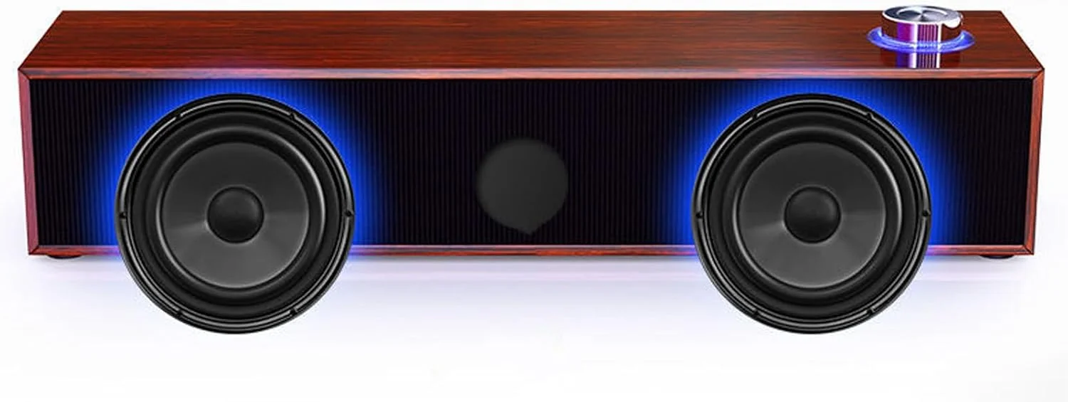 اسپیکر چوبی کامپیوتر برای دسکتاپ، مینی اسپیکر ساندبار با صدای استریو، اسپیکرهای کوچک کامپیوتر با تغذیه USB، با دکمه تنظیم صدا، پورت و پلاگ AUX 3.5 میلی متری، اتصال آسان