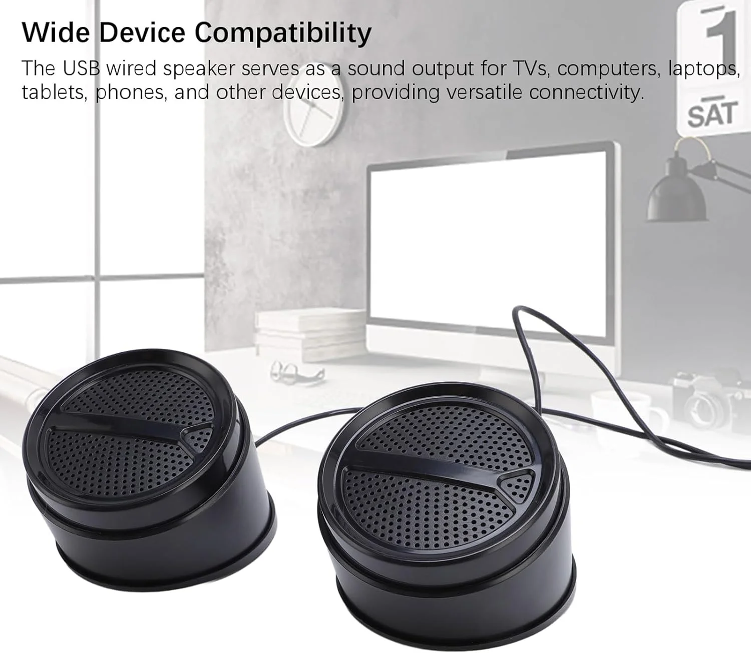 اسپیکر کامپیوتر USB، اسپیکرهای رومیزی کوچک با کنترل صدا، صدای HiFi، اسپیکرهای سیمی USB 2.0 برای رایانه شخصی رومیزی، لپ تاپ، تبلت، تلفن، تلویزیون، اتصال و پخش (نورانی)