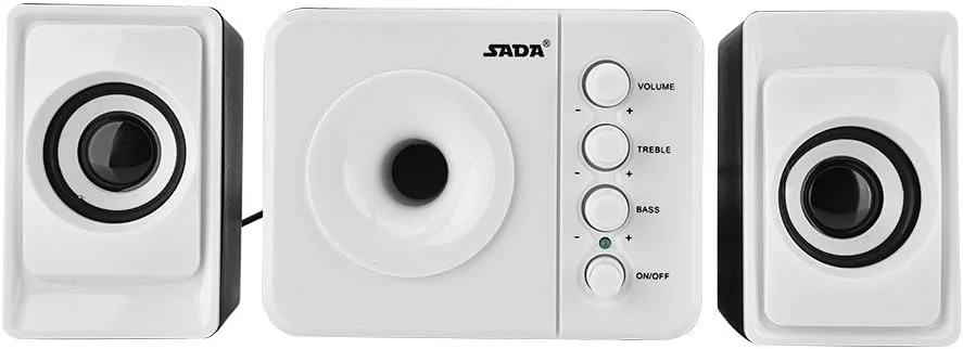 اسپیکر کامپیوتر برای دسکتاپ، اسپیکرهای ترکیبی سیمی استریو باس دار USB 2.1 کوچک Sada برای تلفن همراه، تبلت، لپ تاپ، کامپیوتر شخصی یا کامپیوتر رومیزی (سفید)