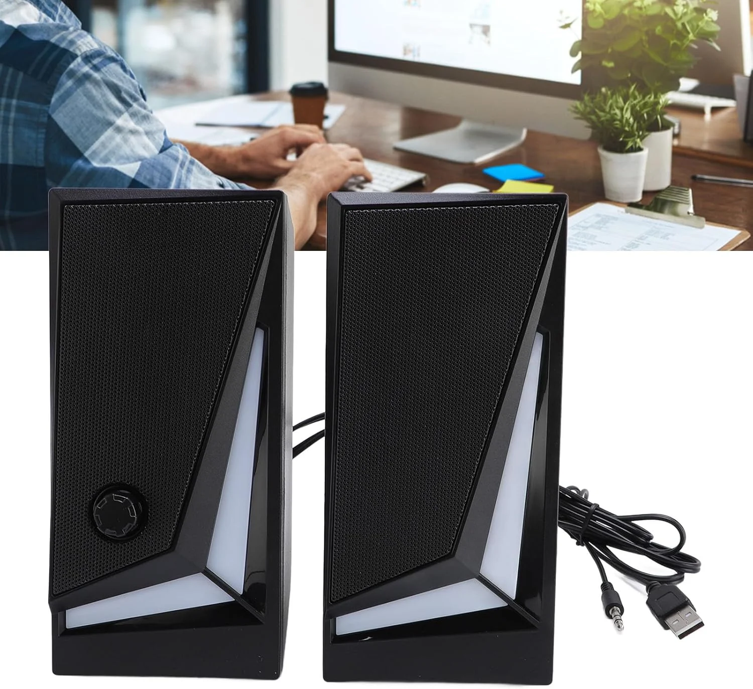 یک جفت اسپیکر کامپیوتر برای رایانه شخصی رومیزی، اسپیکرهای رومیزی USB RGB با پورت 3.5 میلی متری، Altavoces para PC Desktop Computer