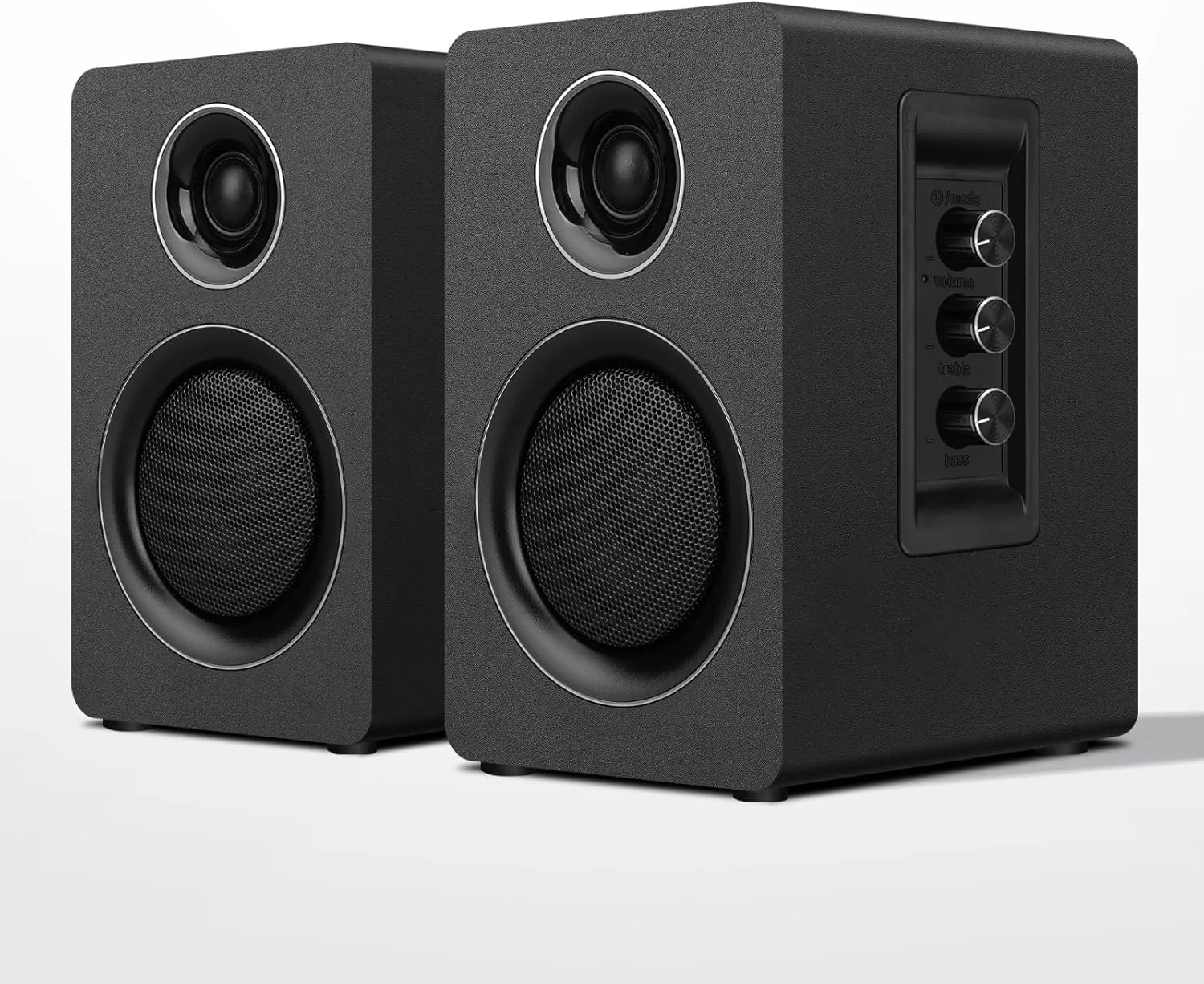 اسپیکر کامپیوتر برای رایانه شخصی رومیزی، اسپیکر قفسه کتاب فعال با ووفر فیبر کربنی 3 اینچی و توییتر فیلم ابریشمی، پشتیبانی از بلوتوث 5.3، USB-C، ورودی AUX/RCA برای پخش کننده صفحه تلویزیون - مجموعه استریو مشکی