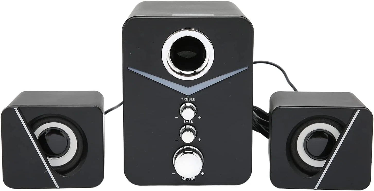 اسپیکر کامپیوتر بی سیم با بیس عمیق، 2.1 کاناله، مینی اسپیکر رومیزی برای مهمانی عروسی، بازی و کامپیوتر (مشکی)
