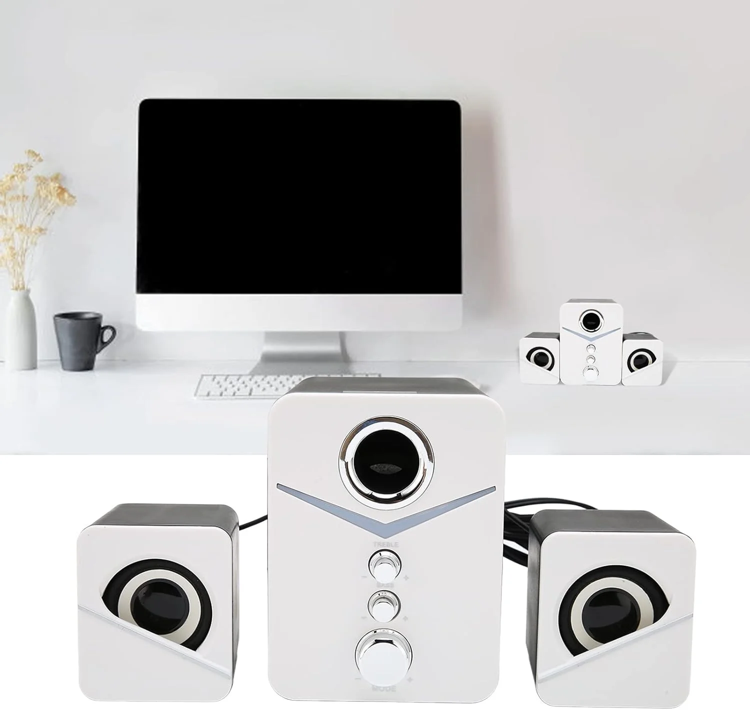 اسپیکر کامپیوتر، سیستم اسپیکر خانگی استریو HiFi RGB با بیس عمیق 2.1 کاناله برای مهمانی عروسی (سفید)