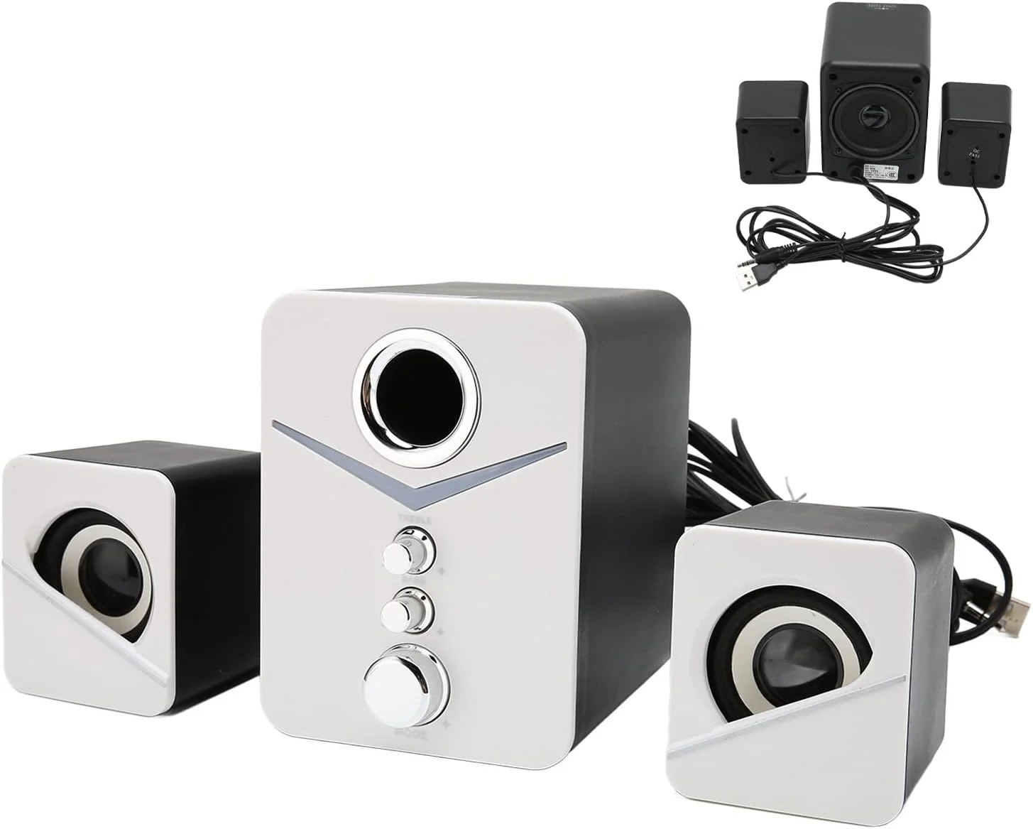 اسپیکر کامپیوتر، سیستم اسپیکر خانگی استریو HiFi RGB با بیس عمیق 2.1 کاناله برای مهمانی عروسی (سفید)