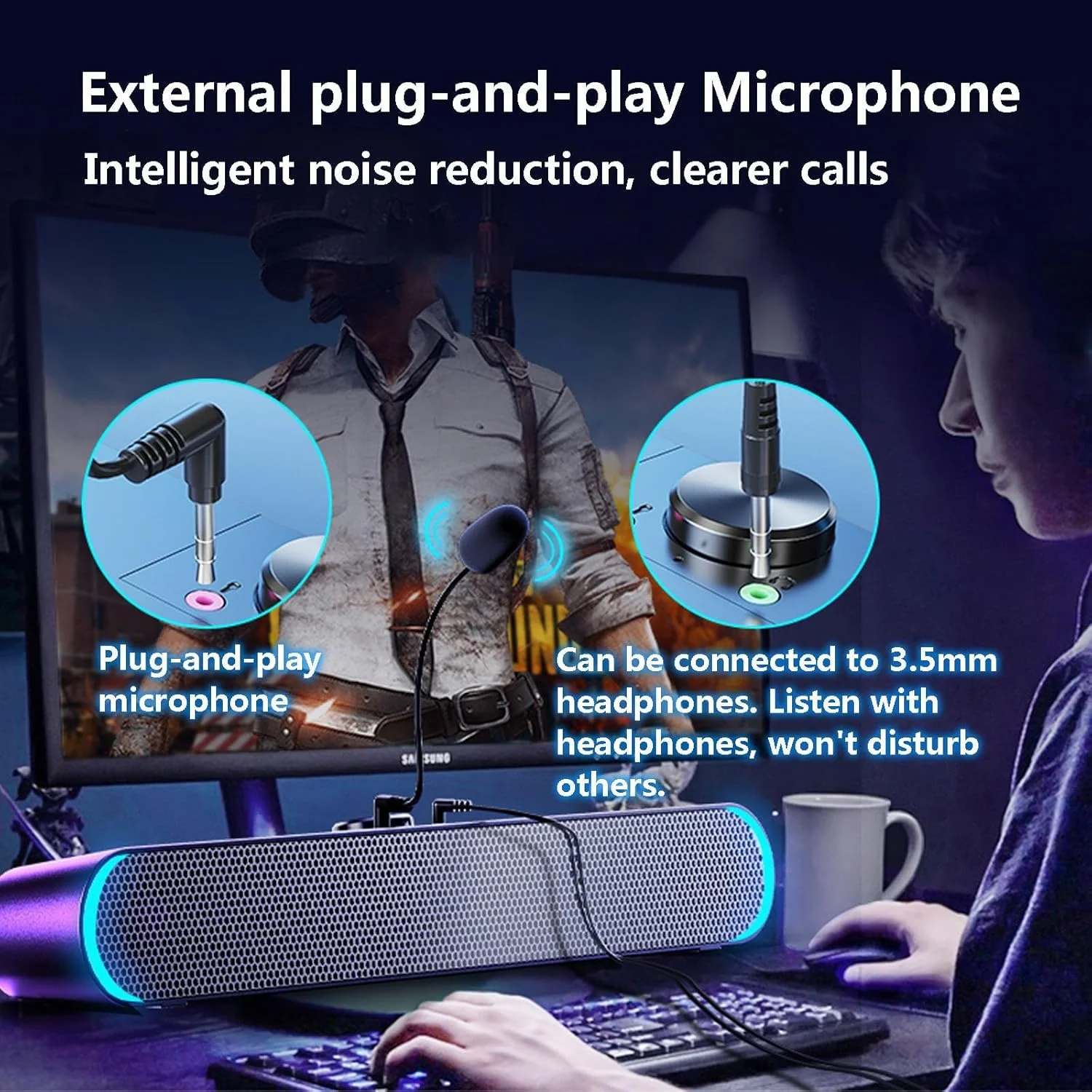 اسپیکر کامپیوتر، ساندبار بلوتوثی Azonee با کنترل دکمه‌ای، استریو HiFi، اتصال ورودی کمکی 3.5 میلی‌متری، اسپیکرهای USB برای مانیتور دسکتاپ، کامپیوتر شخصی، لپ‌تاپ، تبلت‌ها