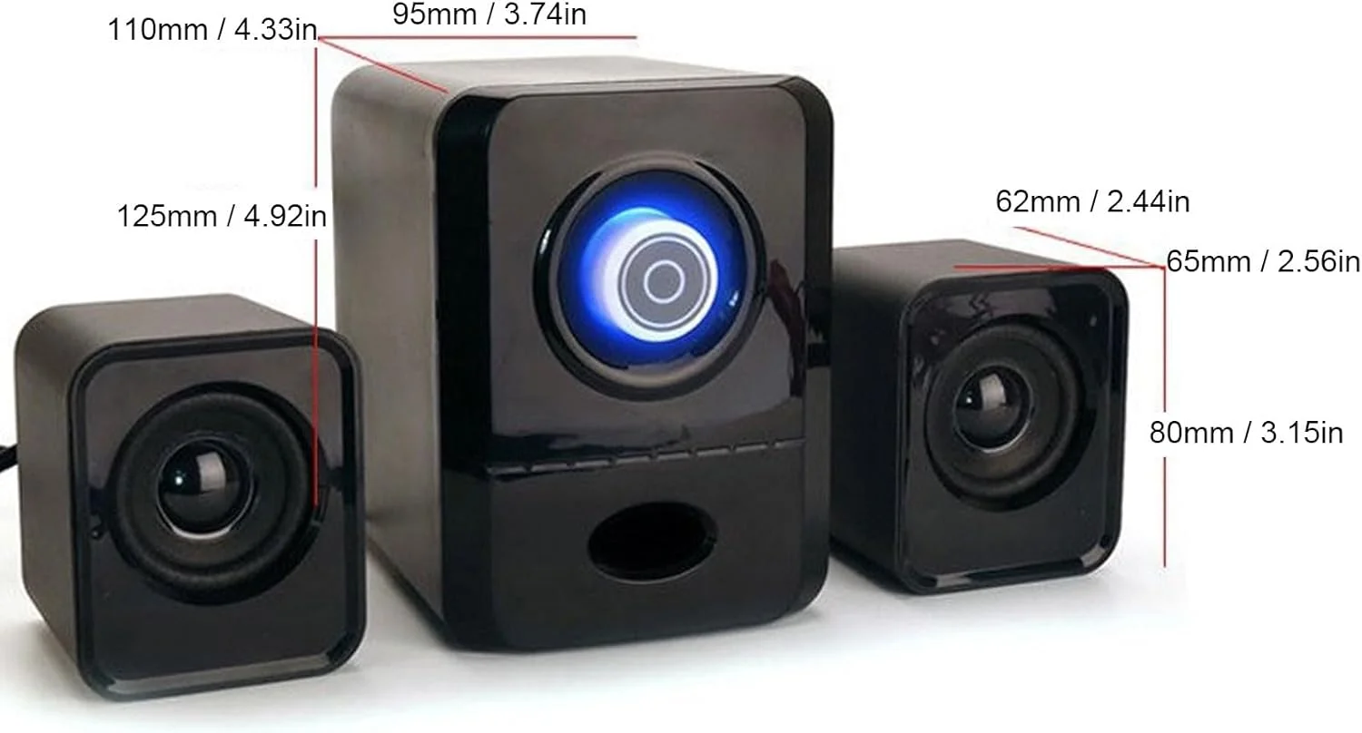 اسپیکر کامپیوتر USB، کنترل حجم صدای فراگیر 360 درجه، اسپیکر های کامپیوتر برای لپ تاپ، تبلت، تلفن، تغذیه از طریق USB، اسپیکر کامپیوتر رومیزی استریو 2.1، جنس ABS