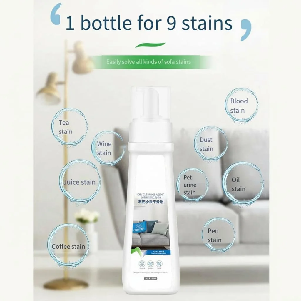 موس تمیز کننده خشک مبل پارچه ای آزونی | فوم تمیز کننده خشک با کارایی بالا و بدون نیاز به آبکشی | لکه بر حرفه ای برای لباس، فرش و کت و شلوار مسافرتی | اسپری خشک شویی سریع خشک شونده و بدون بو