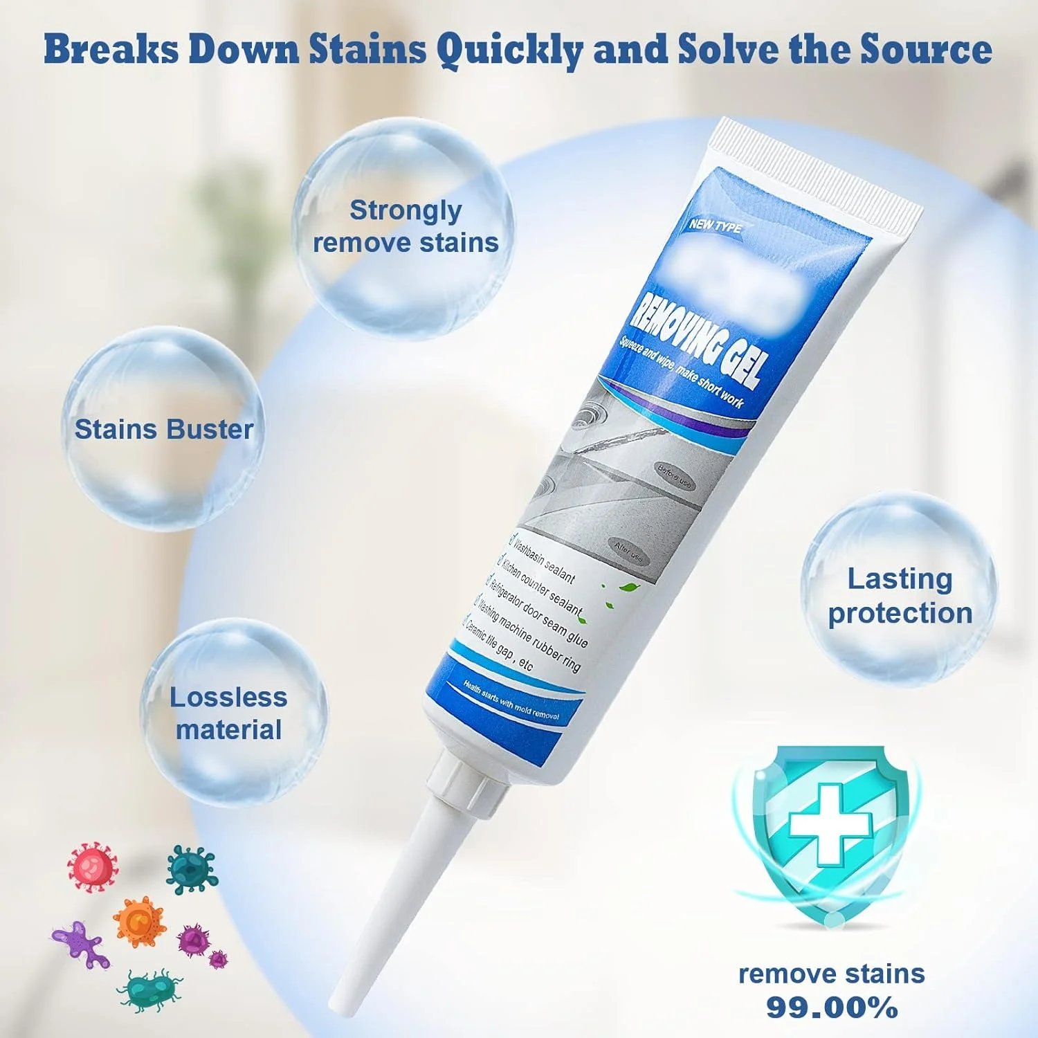 ژل پاک کننده کپک خانگی Azonee، ژل شیمیایی از بین برنده کپک، ژل قوی و سریع از بین برنده کپک مناسب برای لکه های کاشی آشپزخانه و حمام