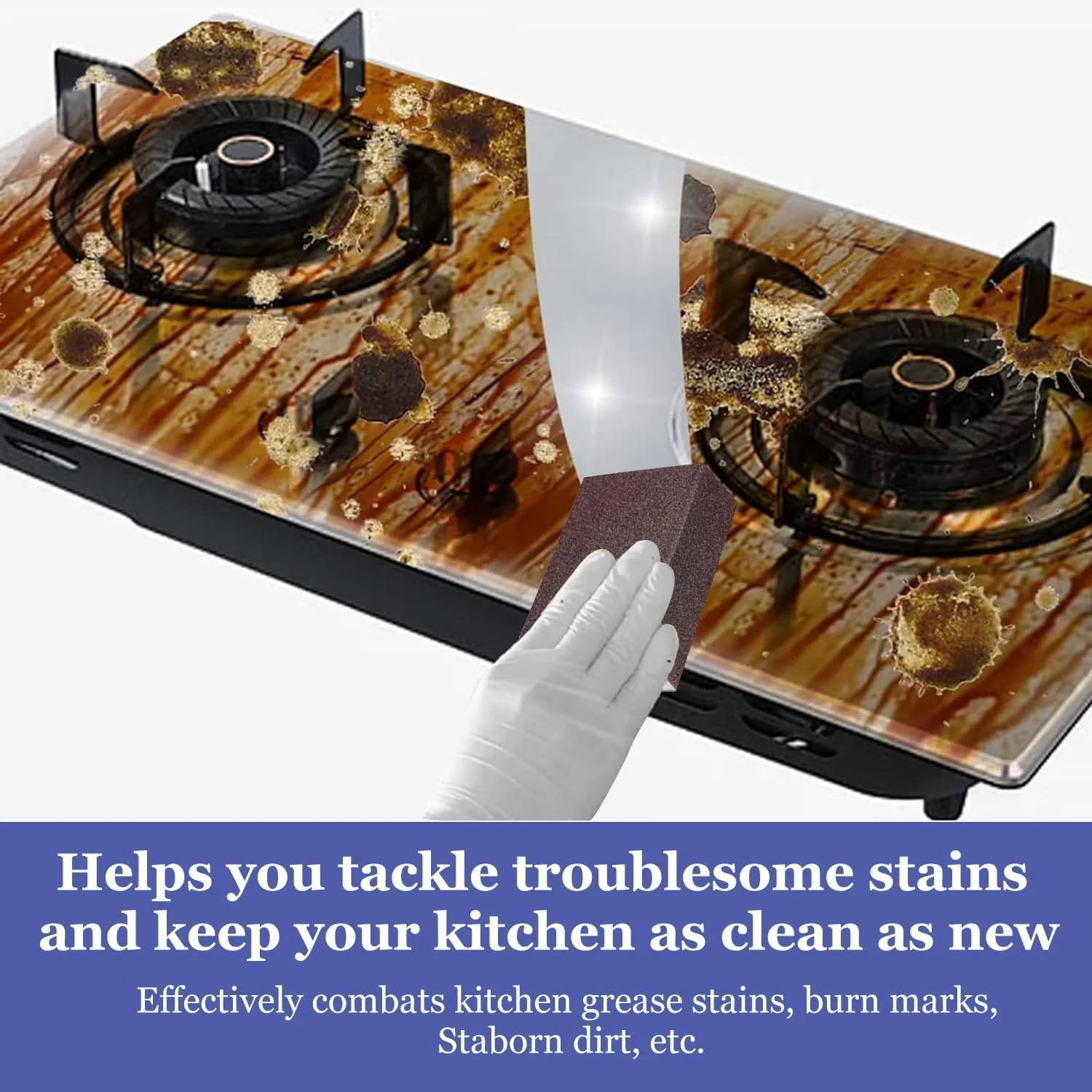 پاک کننده محافظ آشپزخانه آزونی موف شف، پودر پاک کننده موف شف، پودر پاک کننده لکه های روغن سنگین، پودر پاک کننده چند منظوره آشپزخانه قوی (1 عدد + اسفنج)