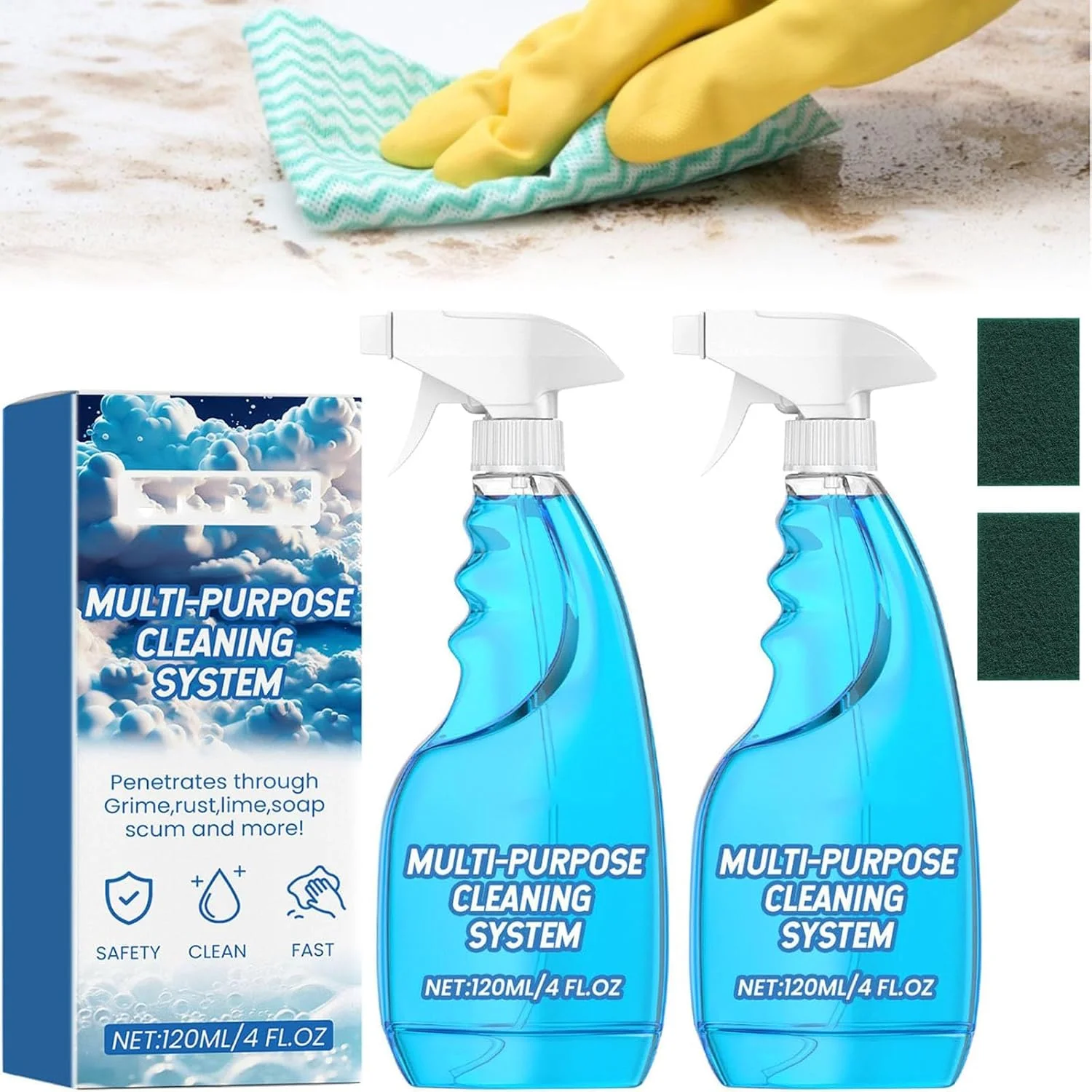 آزونی، 2 عدد اسپری فوم پاک کننده، اسپری 120 میلی لیتری چند منظوره، سیستم پاک کننده چند منظوره، اسپری فوم پاک کننده اجاق گاز برای سطوح تمیز و درخشان در آشپزخانه شما