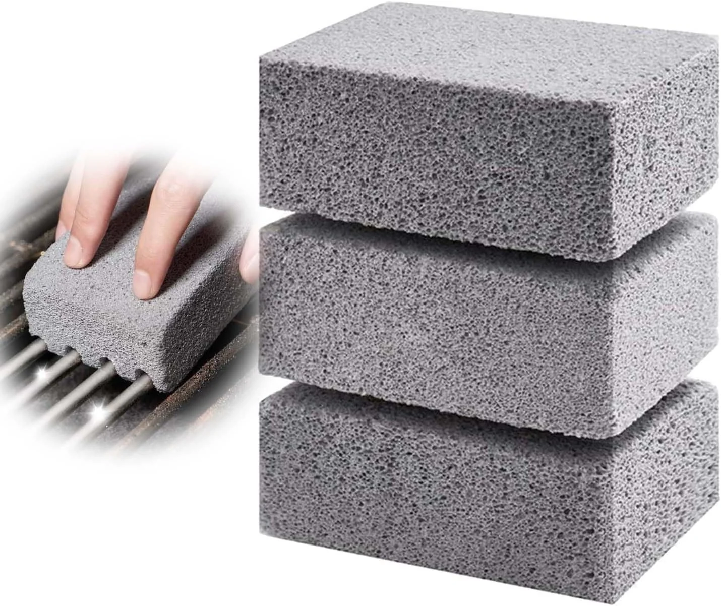 آجر تمیز کننده گریل آزونی، بسته 3 عددی آجر تمیز کننده گریل سازگار با محیط زیست، سنگ تمیز کننده رسوب زدا، سنگ جادویی برای تمیز کردن ایمن و سریع گریل های مسطح، از بین برنده لکه ها و کثیفی های سرسخت