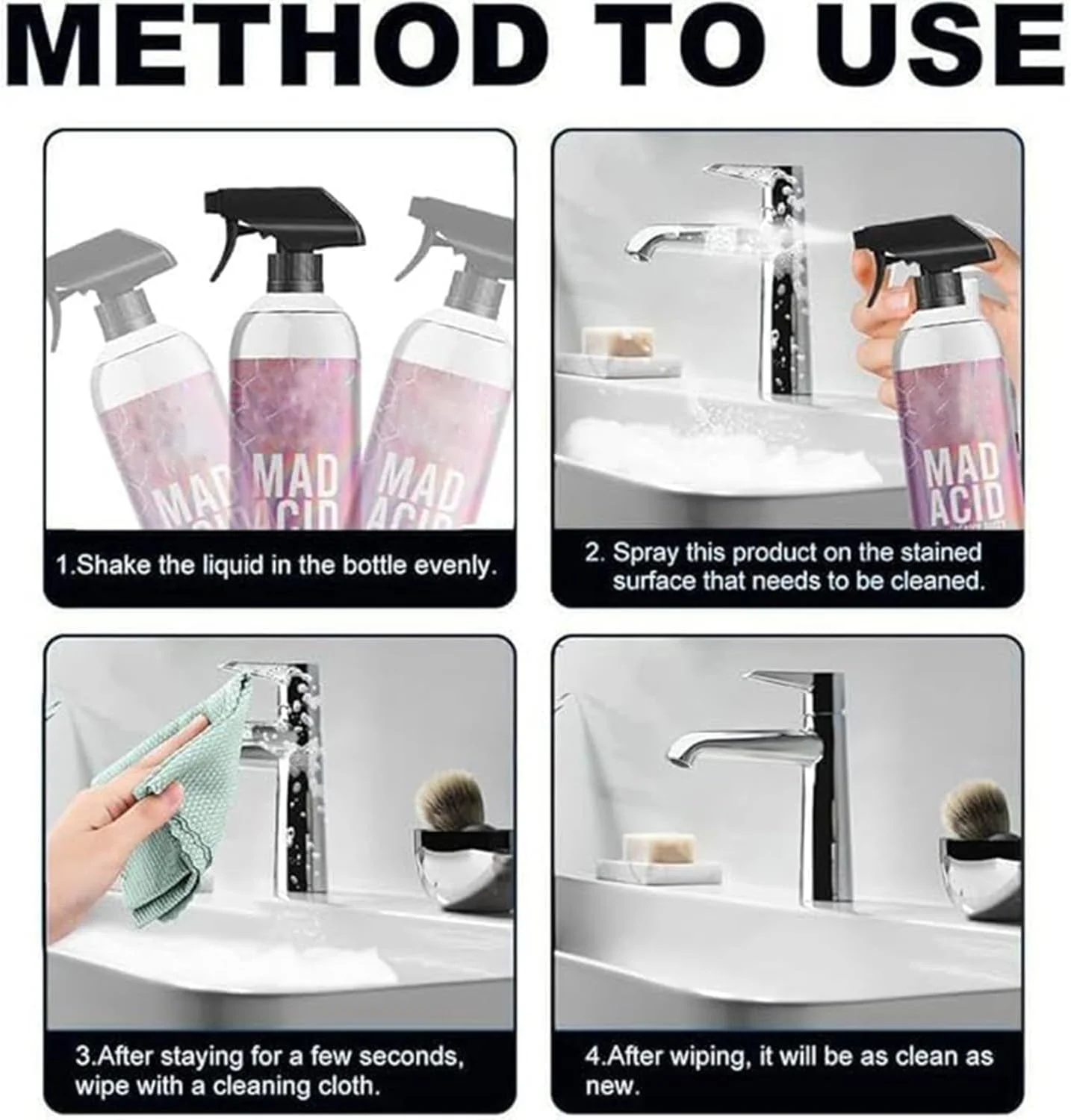 محلول پاک کننده اسیدی شیشه Azonee مدل 2025، پاک کننده چند منظوره، پاک کننده اسیدی دوش، پاک کننده لکه های آب اسیدی چند منظوره برای دوش، حمام، ماشین و مبلمان (120 میلی لیتر)