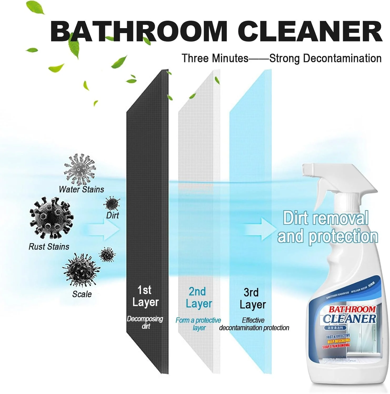 اسپری پاک کننده رسوب حمام Azonee حجم 500 میلی لیتر، پاک کننده لکه های سرسخت، پاک کننده چند منظوره برای کاشی، کف، درب شیشه ای حمام، سینک های سرامیکی، وان حمام، شیرآلات استیل، توالت