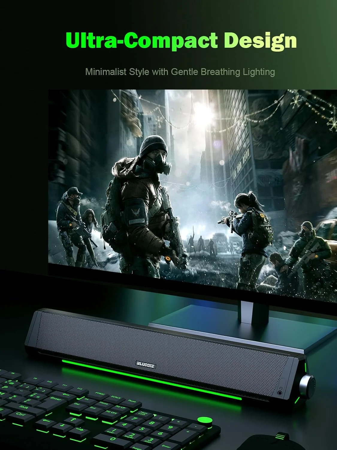 اسپیکر کامپیوتر Bluedee، ساندبار بلوتوث، استریو HiFi، اتصال 3.5 میلی‌متری Aux-in، اسپیکرهای USB برای مانیتور دسکتاپ، کامپیوتر، لپ‌تاپ، تبلت