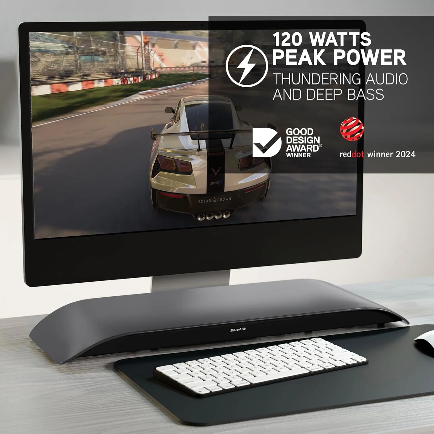 ساندبار زیر مانیتوری BlueAnt Soundblade، قدرتمند 120 وات، 2.1 کانال USB-C، اسپیکر بلوتوث 5.3 برای کامپیوتر، مک، پخش محتوا، موسیقی و بازی (ذغالی)