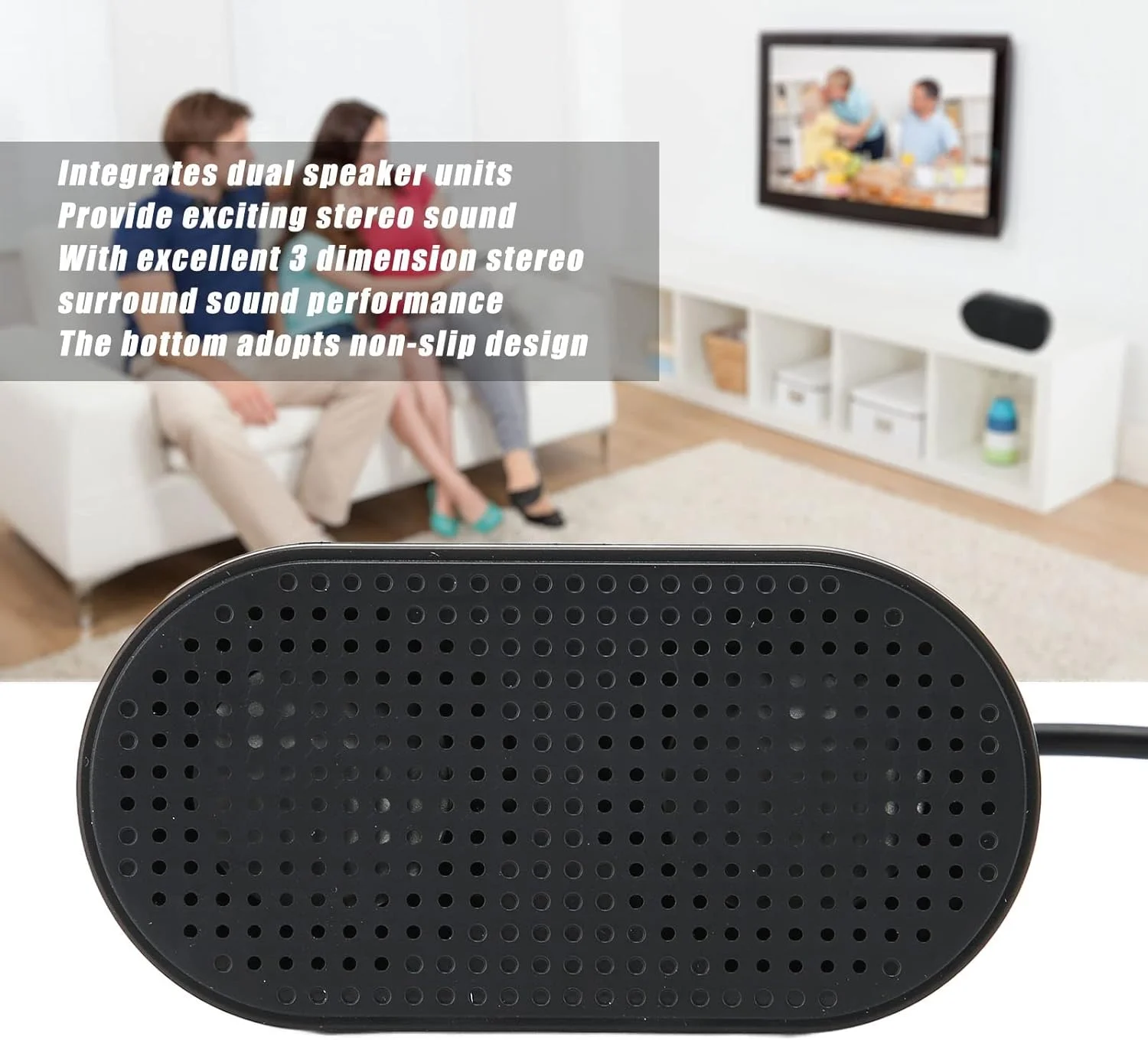 اسپیکرهای استریو USB کوچک Bewinner با کارت صدای داخلی، اسپیکرهای دوگانه قابل حمل Plug and Play، صدای فراگیر با USB برای لپ تاپ و کامپیوتر، مشکی