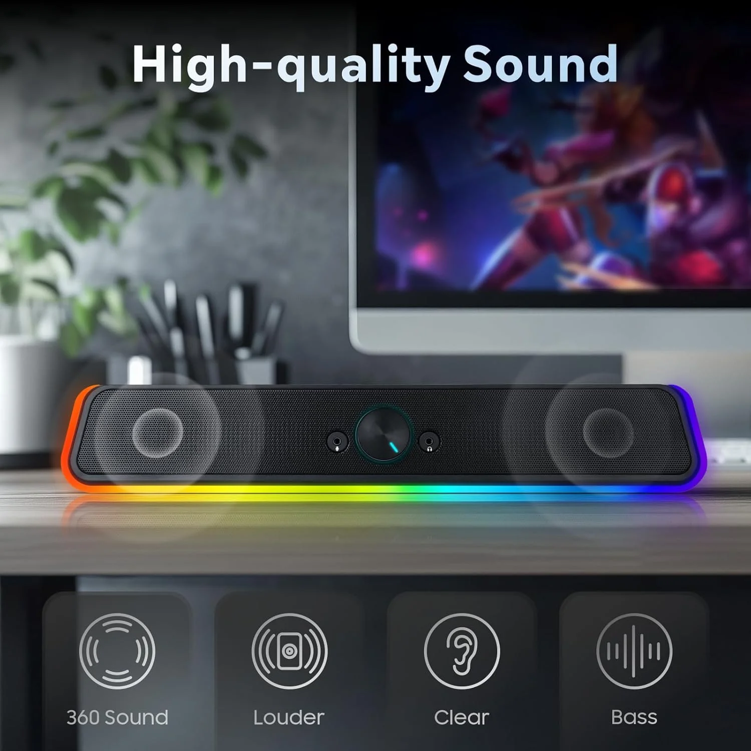 اسپیکر کامپیوتر Baytion، اسپیکر لمسی لپ تاپ با صدای فراگیر عالی، ساندبار استریو 6 واتی با تغذیه USB با 2 دیافراگم، ورودی AUX 3.5 میلی متری، ساندبار سیمی برای لپ تاپ کامپیوتر رومیزی