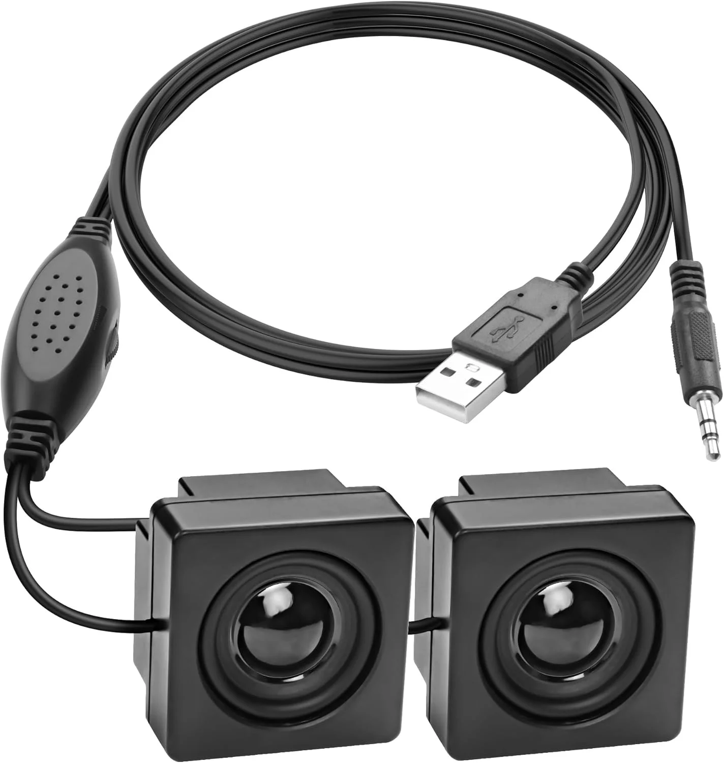 اسپیکر مینی کامپیوتر AXIYIBZI برای کامپیوتر رومیزی ورودی 3.5 میلی متری TRS با کنترل صدا USB استریو پنهان نوع کوچک اسپیکر برای لپ تاپ تلفن نوت بوک - 1.2M / 3.9FT یک جفت