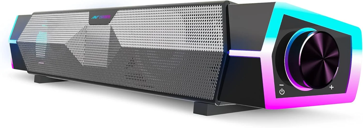 اسپیکر گیمینگ Ant Esports GS370SB برای مانیتور دسکتاپ، ساندبار RGB پویا با صدای استریو HiFi با تغذیه USB برای کامپیوتر، لپ تاپ، تبلت، تلفن های همراه