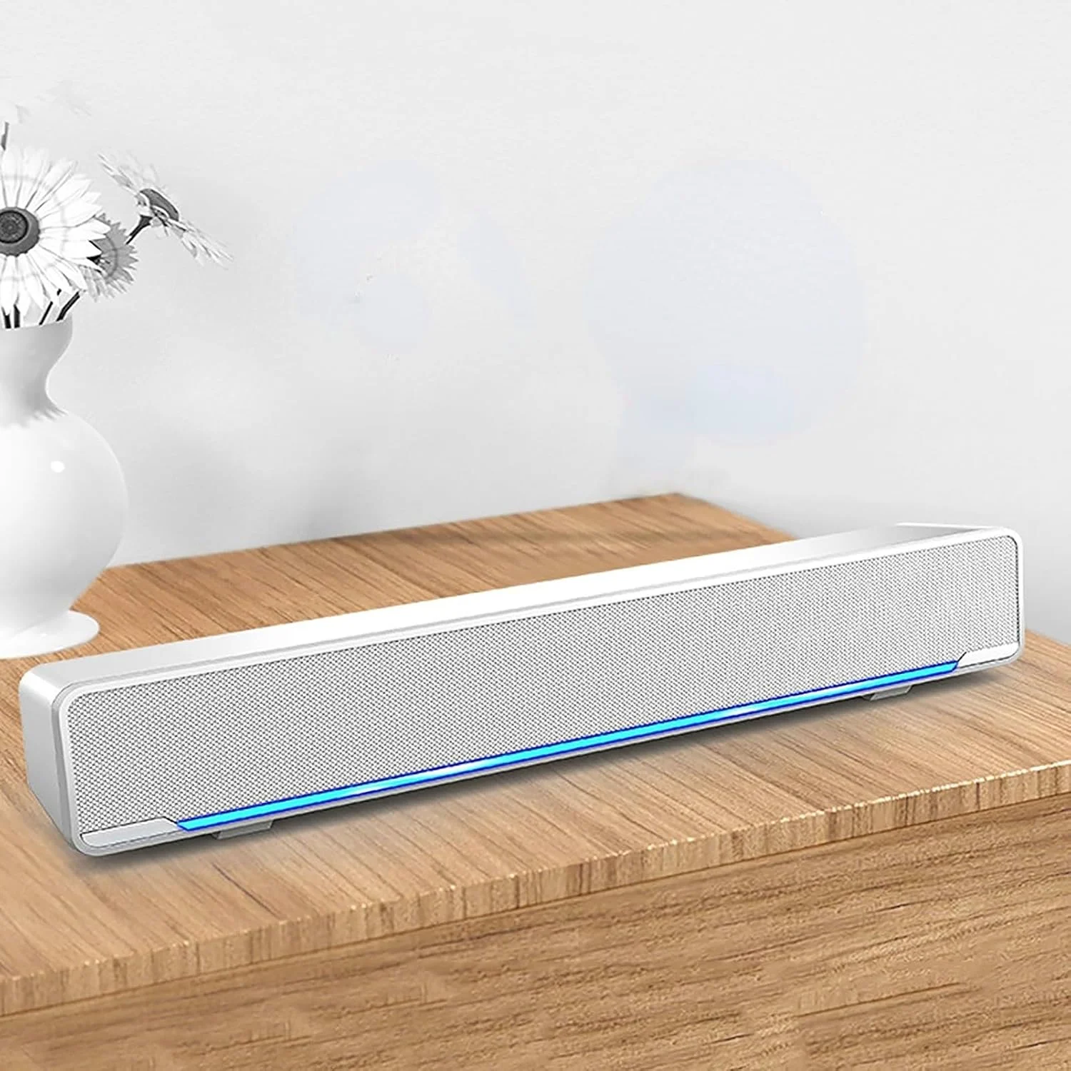 اسپیکر کامپیوتر رومیزی Akozon، ساندبار، اسپیکرهای استریو چند منظوره با صدای باس عمیق فراگیر، جعبه پخش موسیقی سیمی USB با ورودی 3.5 میلی‌متری برای کامپیوتر، تلفن همراه و تلویزیون (سفید)