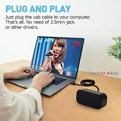 اسپیکر کامپیوتر USB آئولک، مینی ساندبار سیمی قابل حمل برای کامپیوتر با صدای استریو فراگیر سه بعدی، اتصال و پخش آسان، اسپیکر USB با منبع تغذیه USB برای کامپیوتر رومیزی، کامپیوتر ویندوزی، لپ تاپ