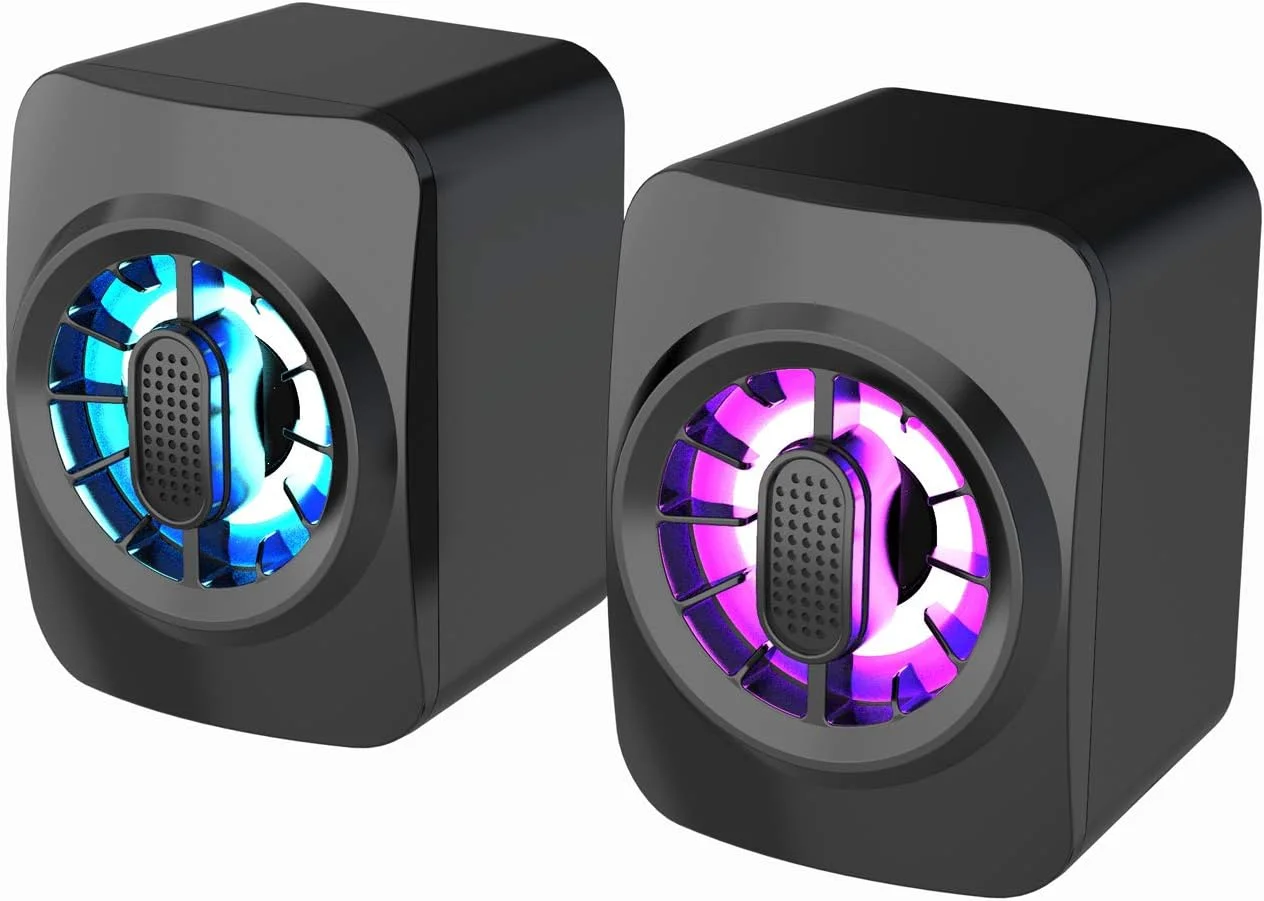 اسپیکر کامپیوتر Ametoys A1، اسپیکر مینی قابل حمل RGB، جعبه صدای سیمی 3.5 میلی متری با تغذیه USB، ساب ووفر 6 واتی با کنترل برای لپ تاپ، کامپیوتر رومیزی، تبلت، کامپیوتر شخصی و تلفن هوشمند