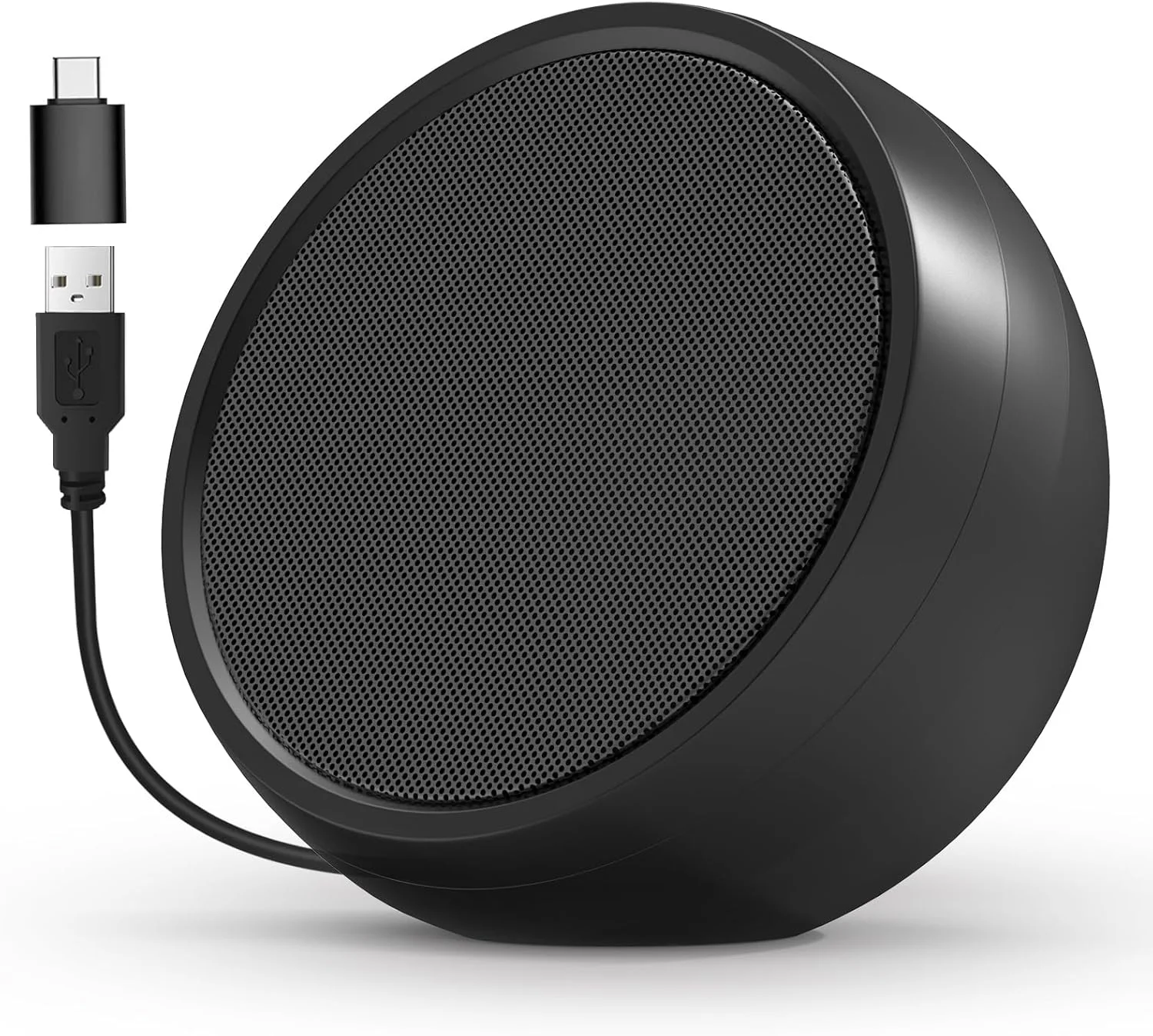اسپیکر کامپیوتر USB ABRRU برای لپ تاپ، بلندگوهای خارجی برای کامپیوتر رومیزی با صدای شفاف، بیس غنی و دکمه های تنظیم صدا، Plug-N-Play (مشکی)
