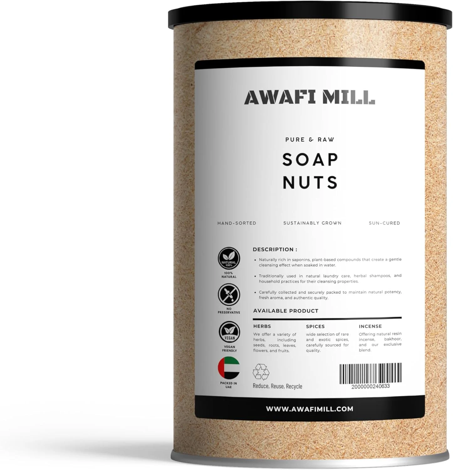 آوافی میل، فندق صابونی (ریتا/آریتا) | پاک کننده طبیعی گیاهی برای لباسشویی، شستشوی مو، ظرفشویی، تی کشیدن کف و تمیز کردن چند سطحی - 250 گرم | 9 اونس