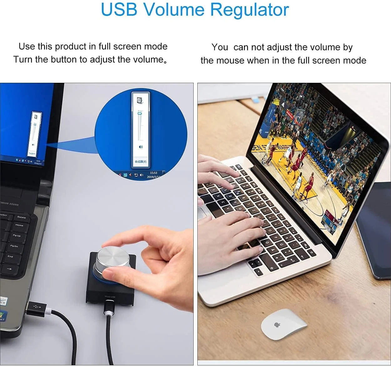 کنترل صدا USB آیموس، تنظیم کننده صدا بدون افت کیفیت، پشتیبانی از XP/MAC/Vista/Win7/8/10 Android و عملکرد قطع صدا - مشکی