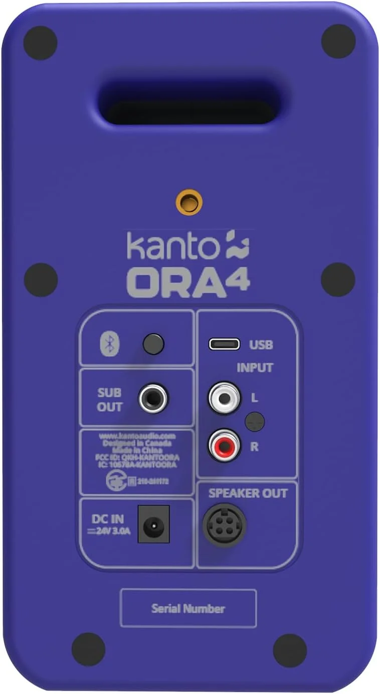 اسپیکرهای رفرنس 140 واتی Kanto ORA4 با بلوتوث 5.0 و ورودی USB-C | ووفر 4 اینچی با تقویت بیس عمیق | دو آمپلی‌فایر | کراس‌اوور اتوماتیک 80 هرتز | صدای با کیفیت رفرنس | یک جفت | بنفش