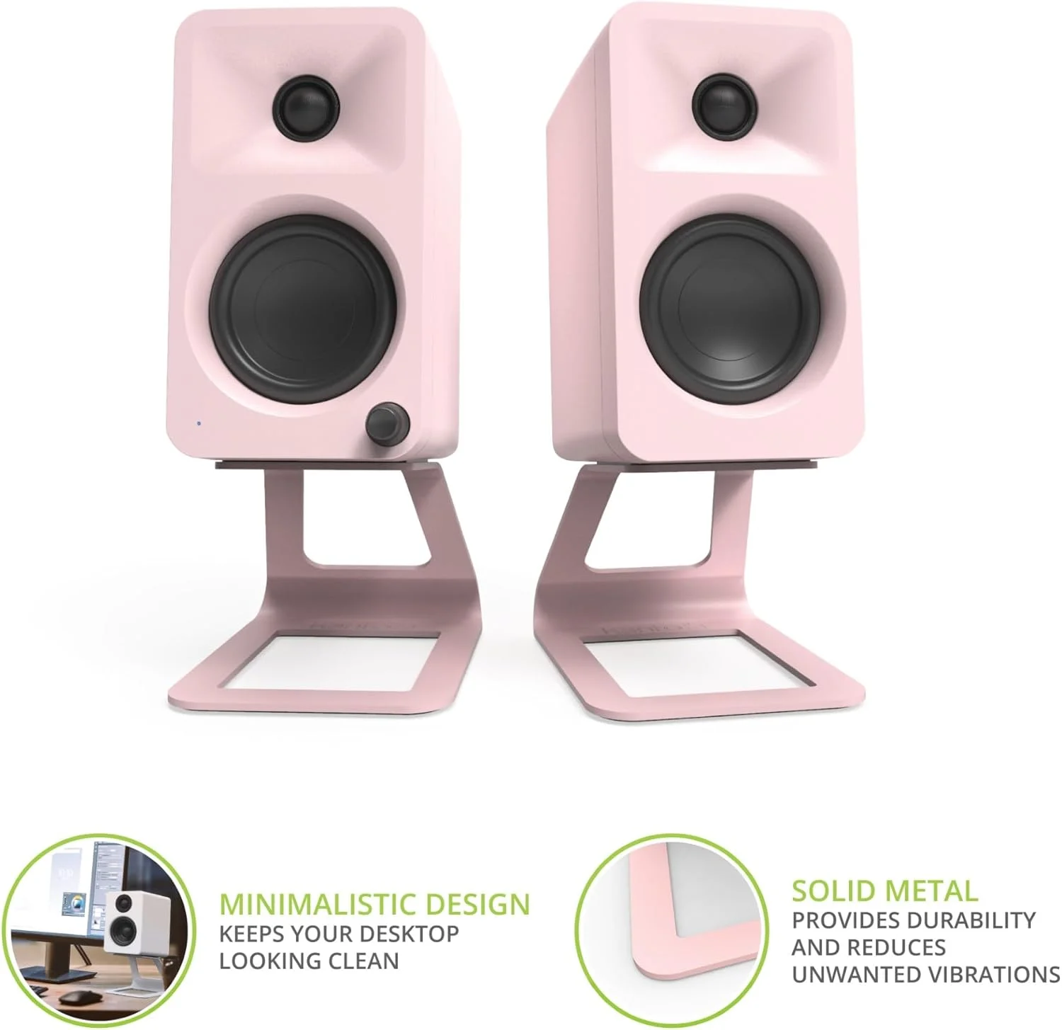 پایه رومیزی بلندگوی Kanto SE2P برای بلندگوهای کوچک و مانیتورهای استودیویی جمع و جور 2 تا 3 اینچی | ارتفاع 3.8 اینچ | تحمل وزن تا 3.2 کیلوگرم | پد سیلیکونی میراکننده 1.5 میلی‌متری | جفت | صورتی
