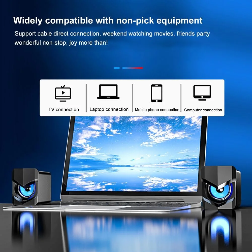 Labymos D-158 Mini Desktop Computer Speaker Super Bass Subwoofer 3.5mm Wired Music Player Soundbox USB ed Home Speakers Subwoofer for Cellphone Laptop Universal