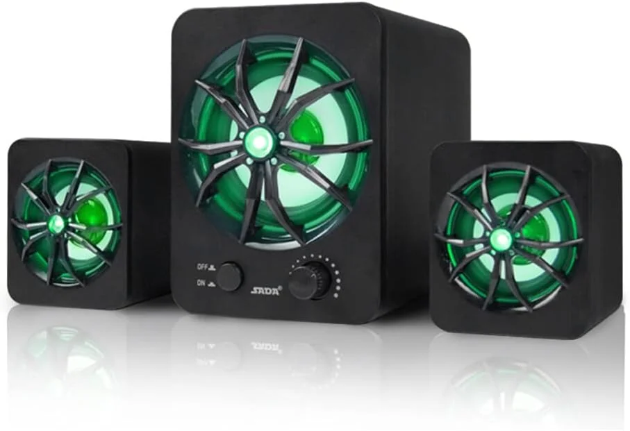 اسپیکر کامپیوتر Labymos D-207، اسپیکر ترکیبی سیم دار USB، پخش کننده موسیقی استریو با بیس LED، ساب ووفر برای کامپیوتر رومیزی، لپ تاپ، تبلت، تلفن هوشمند