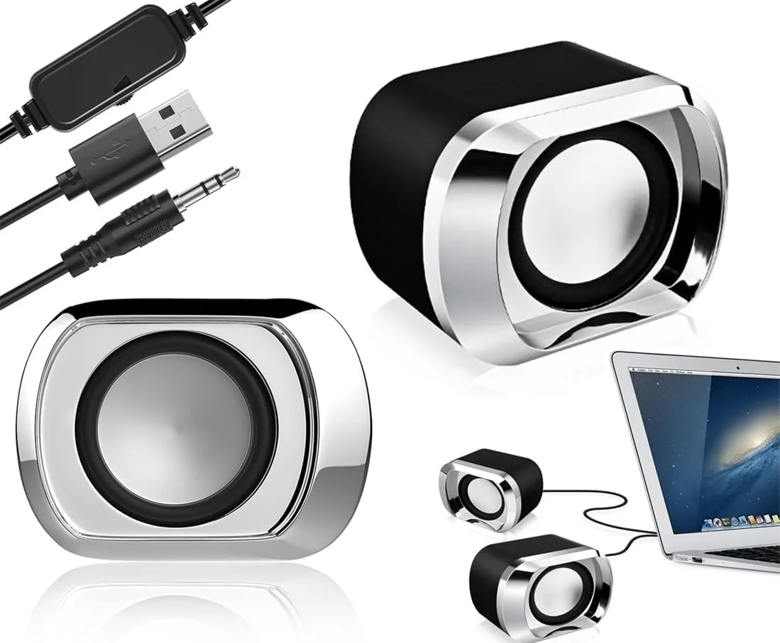 اسپیکر کوچک کامپیوتر KWSLIN، اسپیکر رومیزی دو کاناله با تغذیه USB با کنترل صدا و پلاگین صوتی 3.5 میلی متری، اسپیکرهای کوچک کامپیوتر با دیافراگم باس برای تبلت تلفن لپ تاپ، مشکی