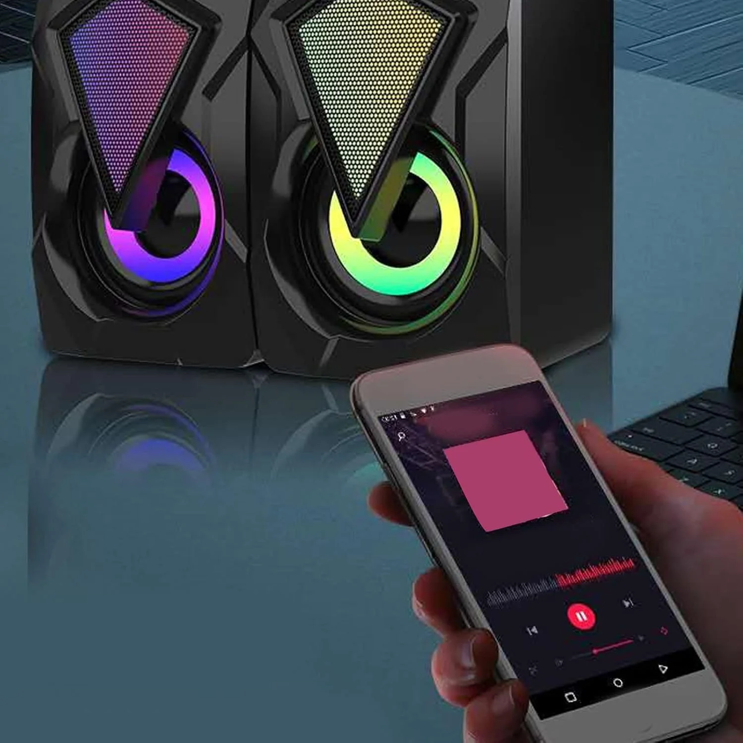 اسپیکر رومیزی KOSDFOGE X2، اسپیکرهای سیمی قابل حمل با نورپردازی تنفسی، با تغذیه USB، مناسب برای خانه و محل کار