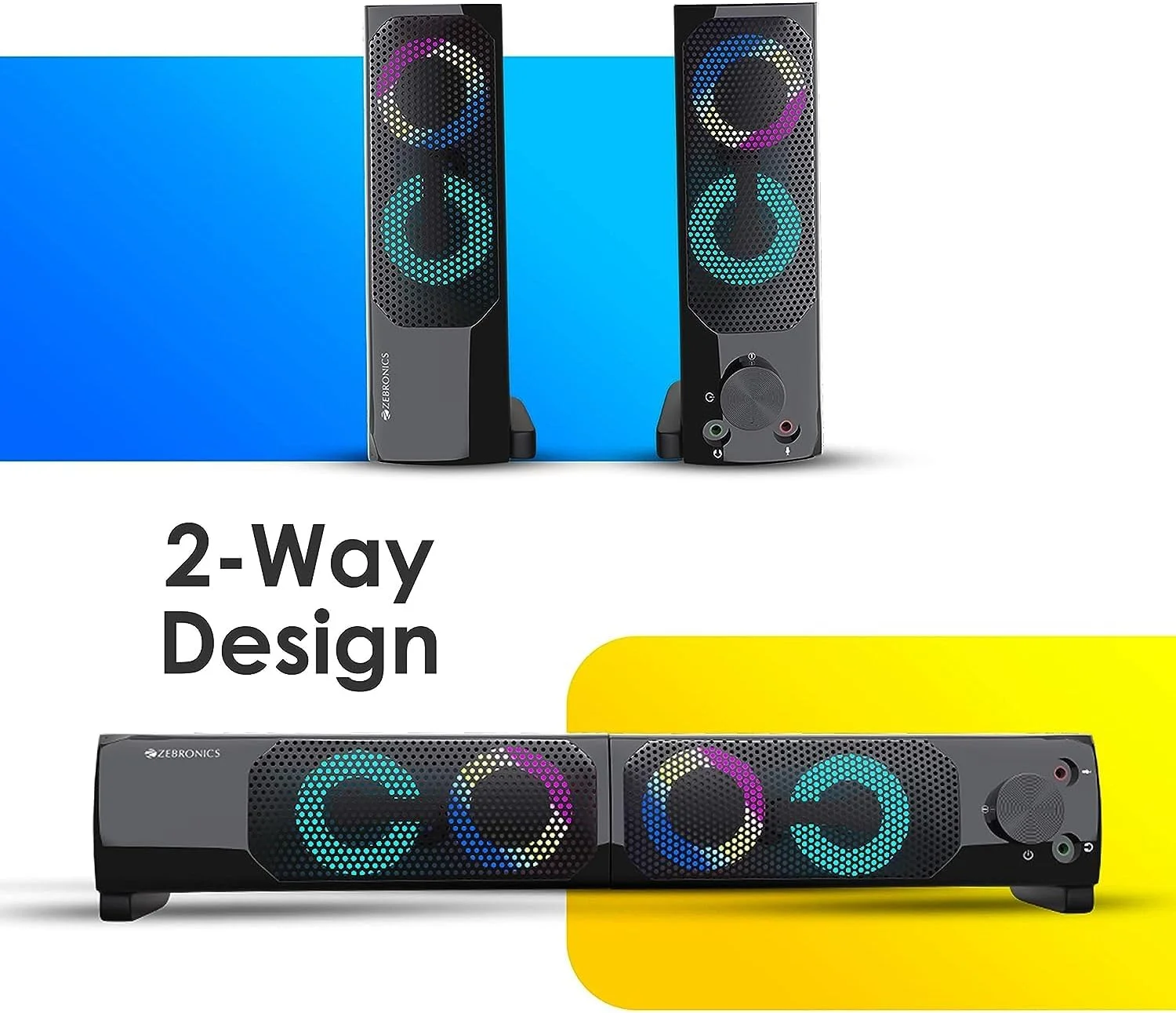 اسپیکر کامپیوتر زیبرونیکس مدل Zeb Wonderbar 10 با نورپردازی RGB و منبع تغذیه USB