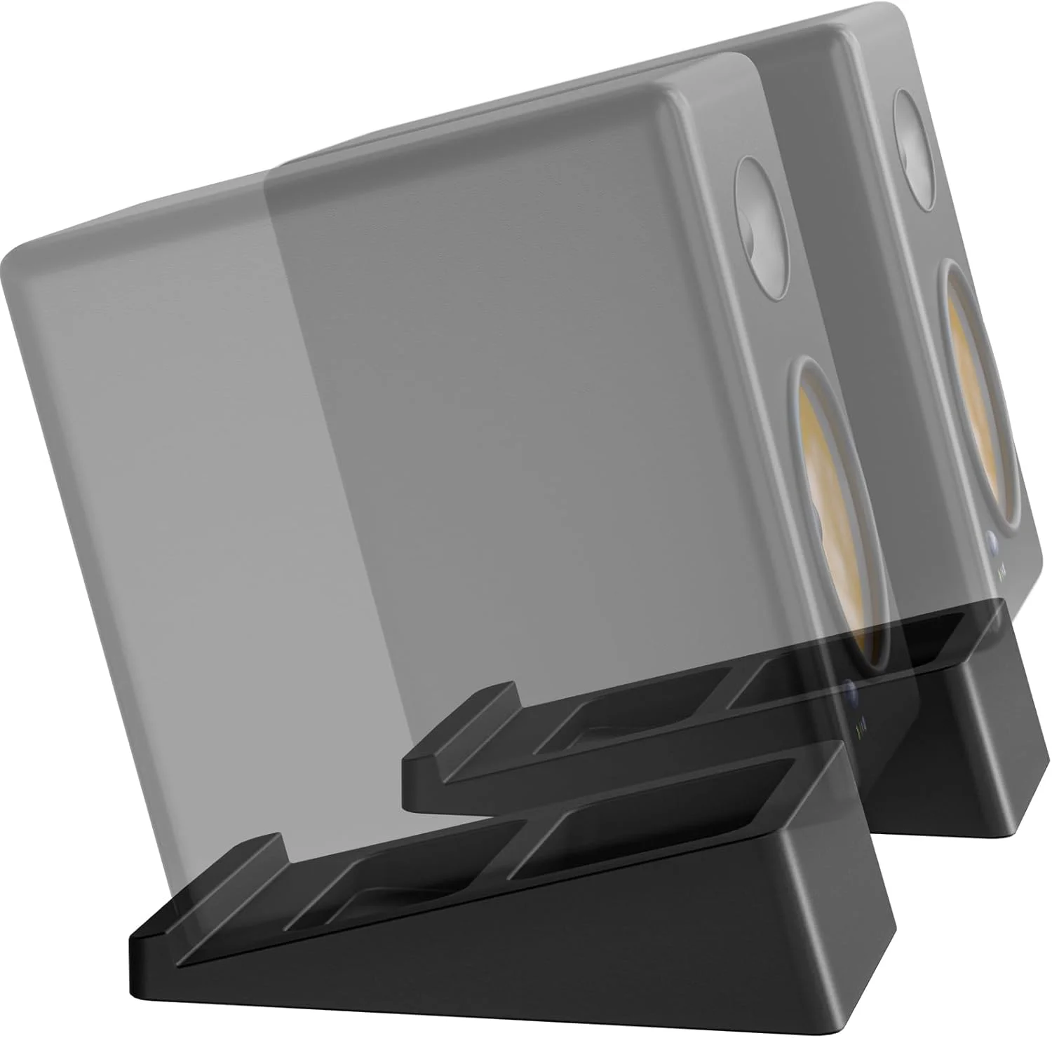 پایه رومیزی بلندگو WALI، مشکی، مناسب برای همه، مات، لاستیکی، SDS001XL/LU، طراحی شیب دار 15 درجه، 122x195x56 میلی متر