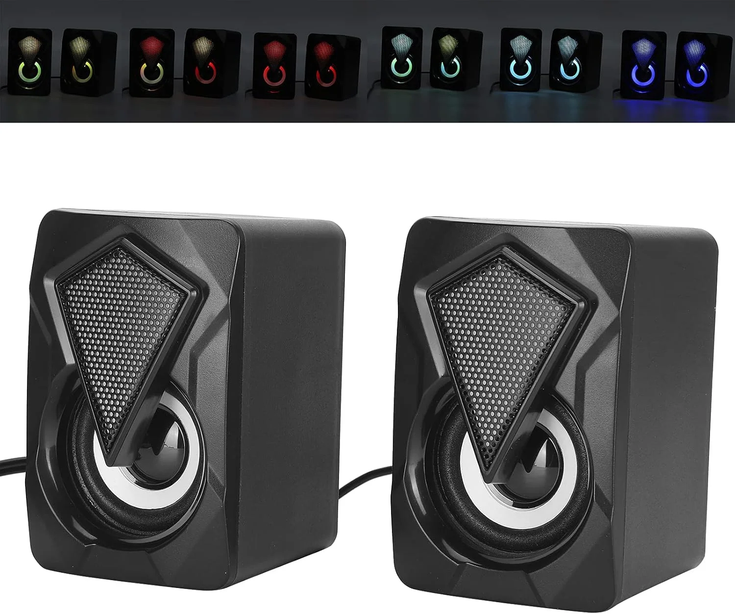 اسپیکر چند منظوره VELATEMOR X2، اسپیکر قابل حمل با تغذیه USB، صدای قابل حمل کم مصرف و کاربردی با نور RGB هفت رنگ برای کامپیوتر، لپ تاپ، تلفن همراه، MP3، MP4، DVD