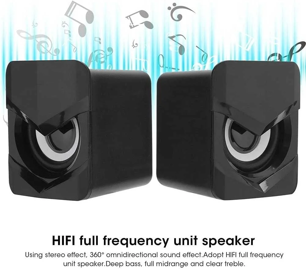 اسپیکرهای کامپیوتر سیم دار LED یوود، مینی USB با نورپردازی 2.1، اسپیکر استریو فراگیر ساب ووفر رومیزی برای کامپیوتر