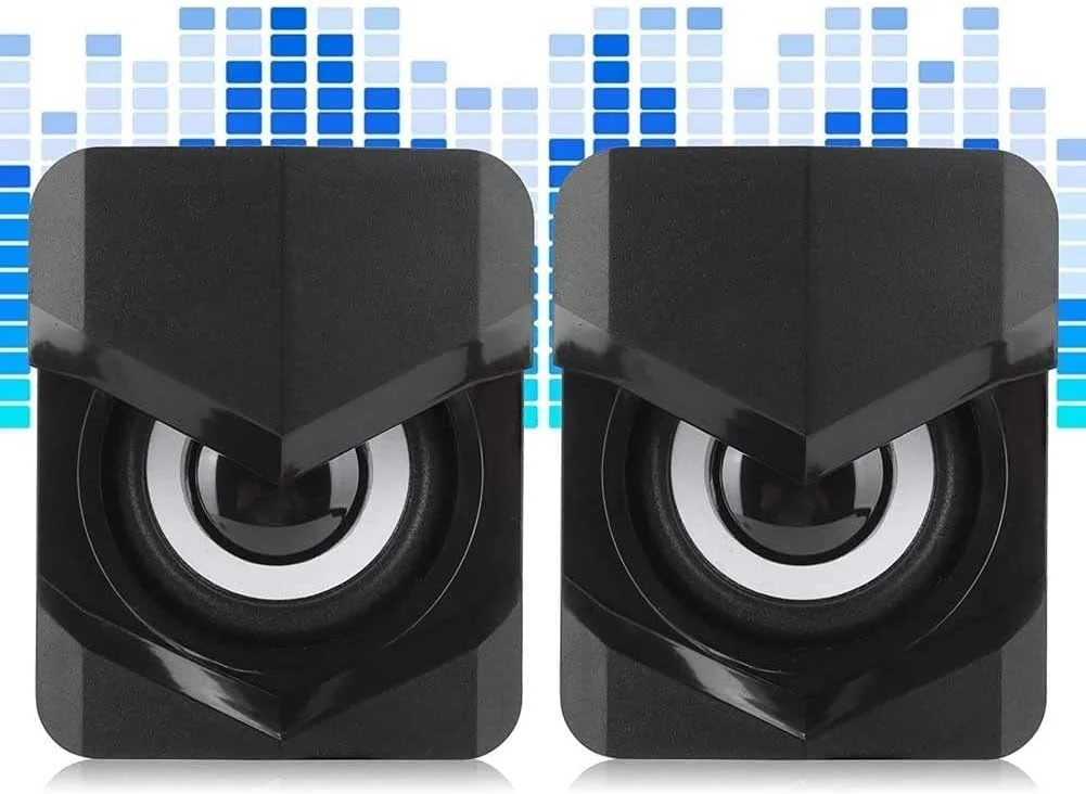 اسپیکرهای کامپیوتر سیم دار LED یوود، مینی USB با نورپردازی 2.1، اسپیکر استریو فراگیر ساب ووفر رومیزی برای کامپیوتر
