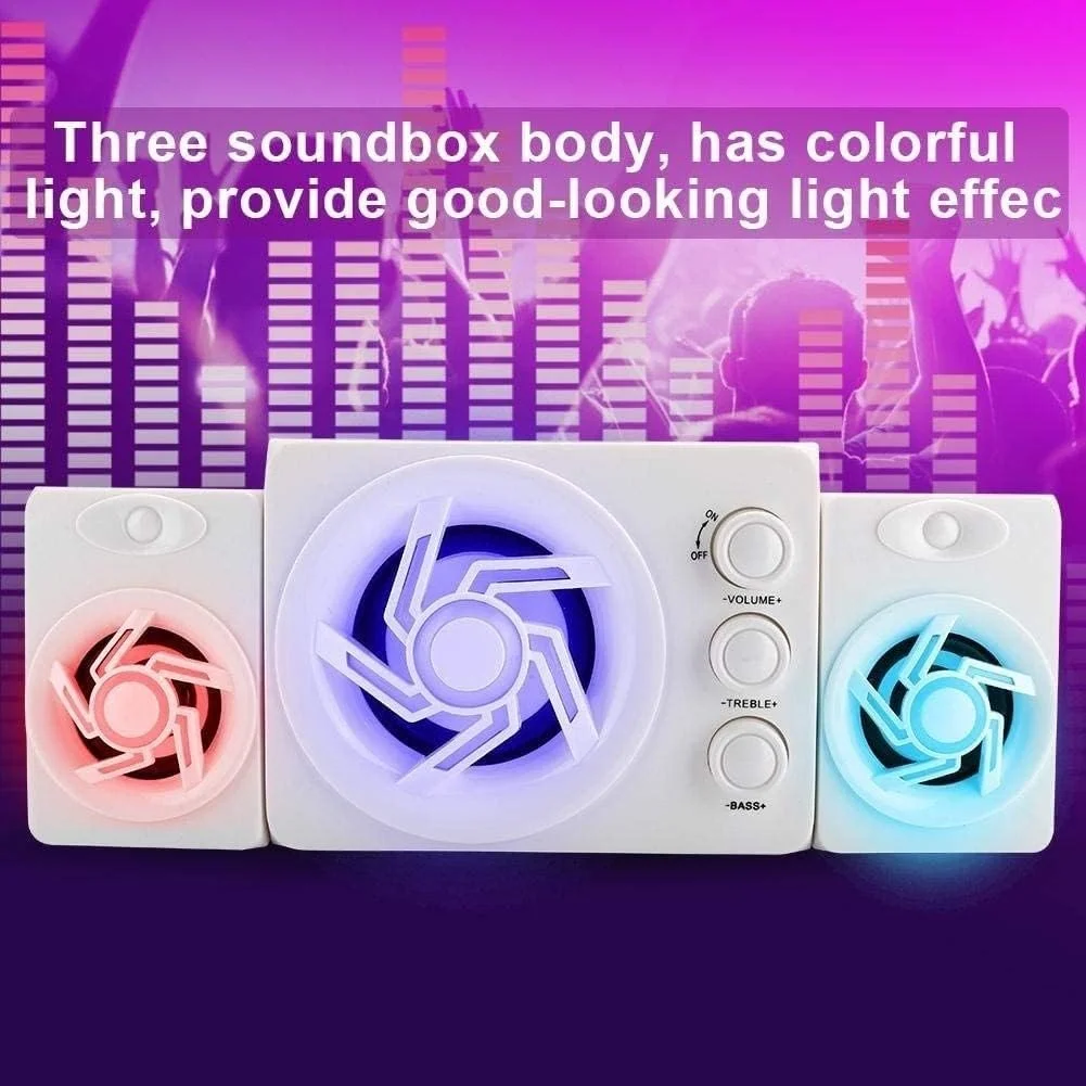 اسپیکرهای کامپیوتر UOOD، اسپیکرهای رومیزی با 7 حالت LED رنگارنگ برای کامپیوتر، لپ تاپ، مانیتور، بهینه سازی صدای DSP، میکروفون داخلی